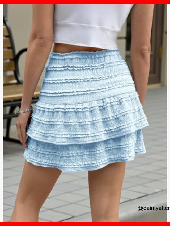 Polyester Blend High Waist Ruffle Mini Skirt with Built-in Shorts - Picture 5 of 7